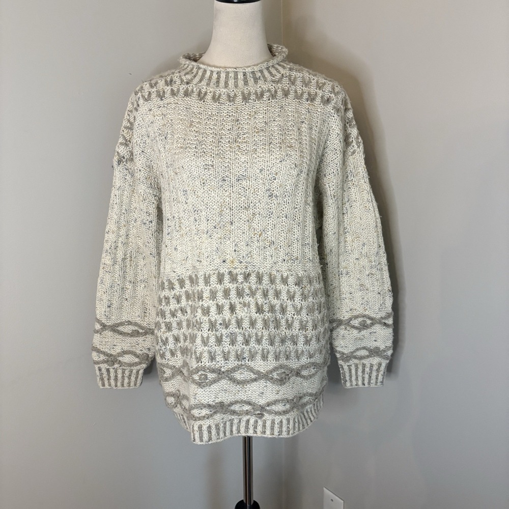 VTG Express Tricot Hand Knit Fair Isle Sweater Medium EUC Angora Wool Cable Knit